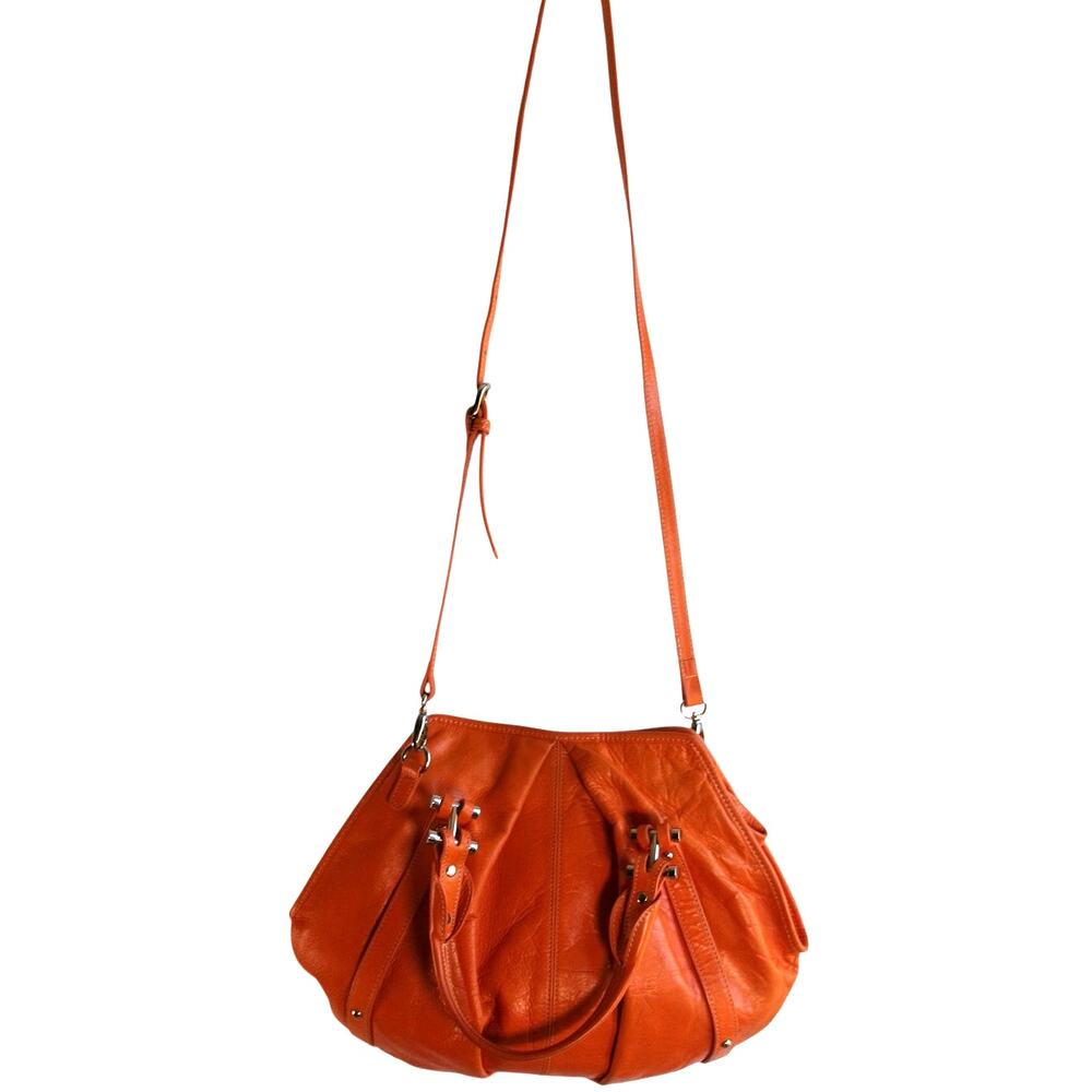 Barr + Barr New York Orange Leather Satchel Crossbody Handbag Purse